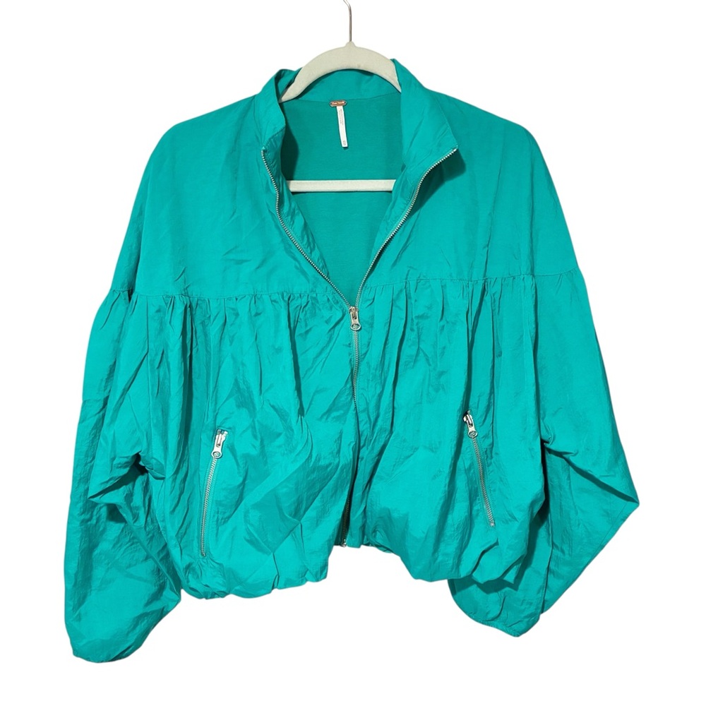 Free People Womans XS Dark Green‎ Balloon Sleeve Bomber Puff Jacket